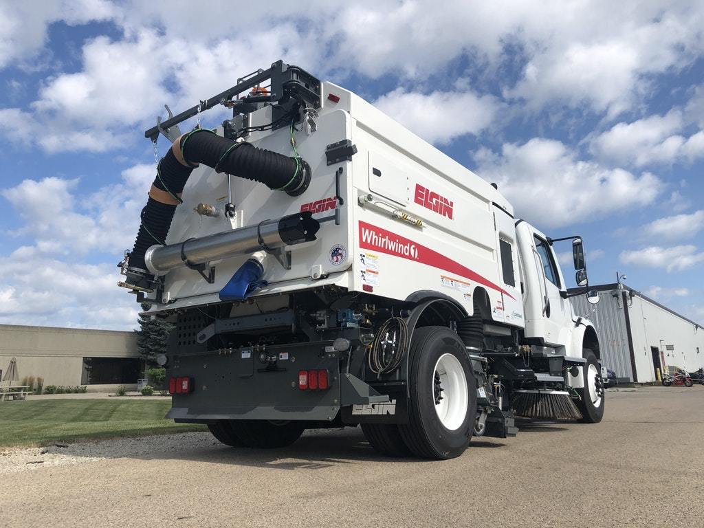To help mitigate the community transmission of COVID-19, Elgin Sweeper’s Whirlwind1 single-engine vacuum sweeper can clean streets by providing low-pressure liquid flows to multiple nozzles while the machine is moving at any speed.